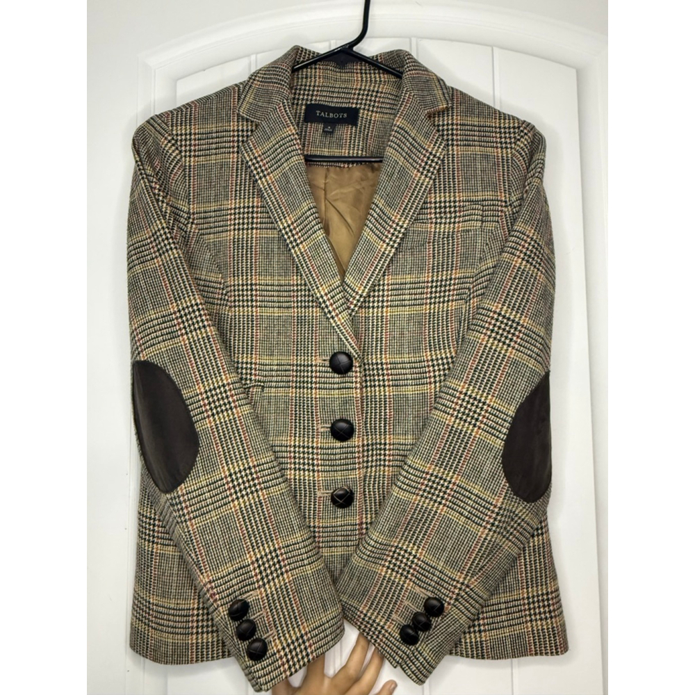 Talbots Blended Wool Dark Academia Blazer Elbow Patches VTG 90s Vintage size 4